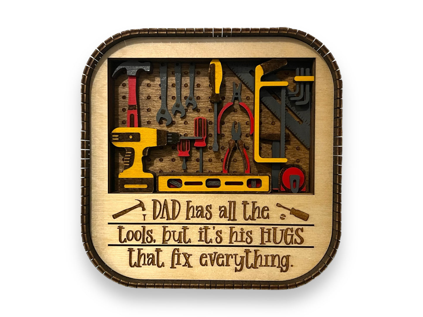 Dad-Grandpa-Papa has all the tools, but it's his hugs that fix everything 3D Wood Shelf Sitter | Father's Day Gift | Shelf Display | 6"X6"
