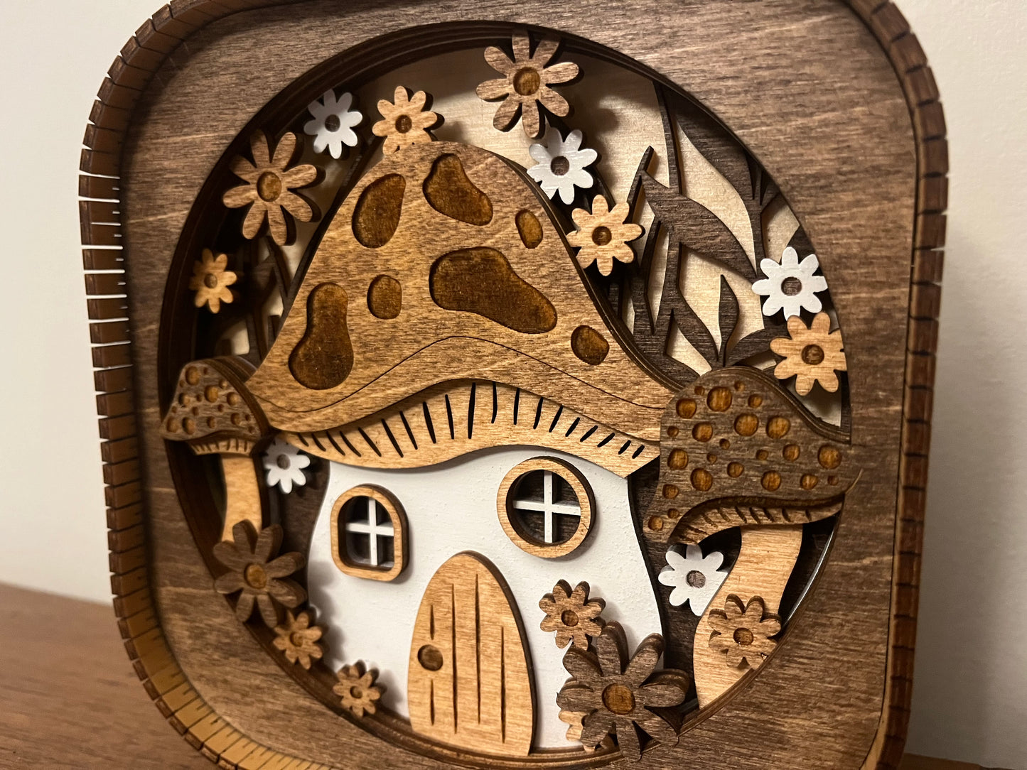 Mushroom House 3d Wood Shelf Sitter | Mantel Decor | Tiered Tray Decor | Woodland Theme Decor | Toadstool Tray Decor | Shelf Display | 6"X6"