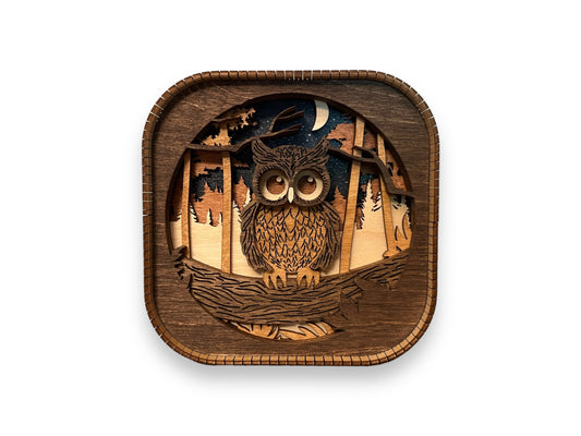 Owl 3d Wood Shelf Sitter | Mantel Decor | Tiered Tray Decor | Woodland Theme Decor | Shelf Display | 6"X6"