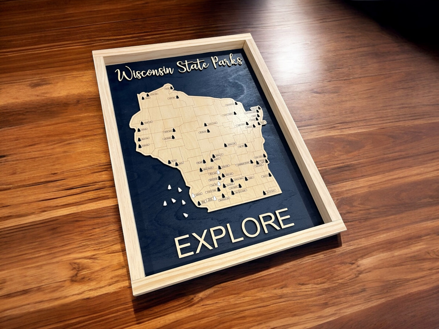 Wisconsin State Parks Travel Map | Wood WI Travel Tracker | Modern Home Wall Decor | Customize Colors