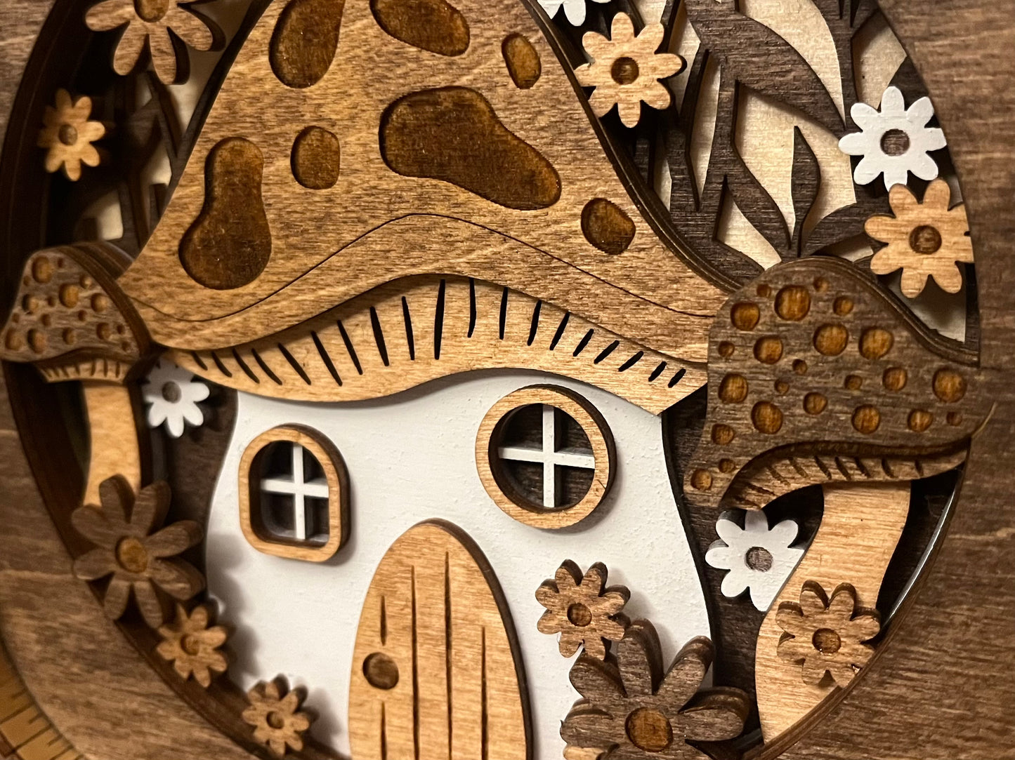 Mushroom House 3d Wood Shelf Sitter | Mantel Decor | Tiered Tray Decor | Woodland Theme Decor | Toadstool Tray Decor | Shelf Display | 6"X6"