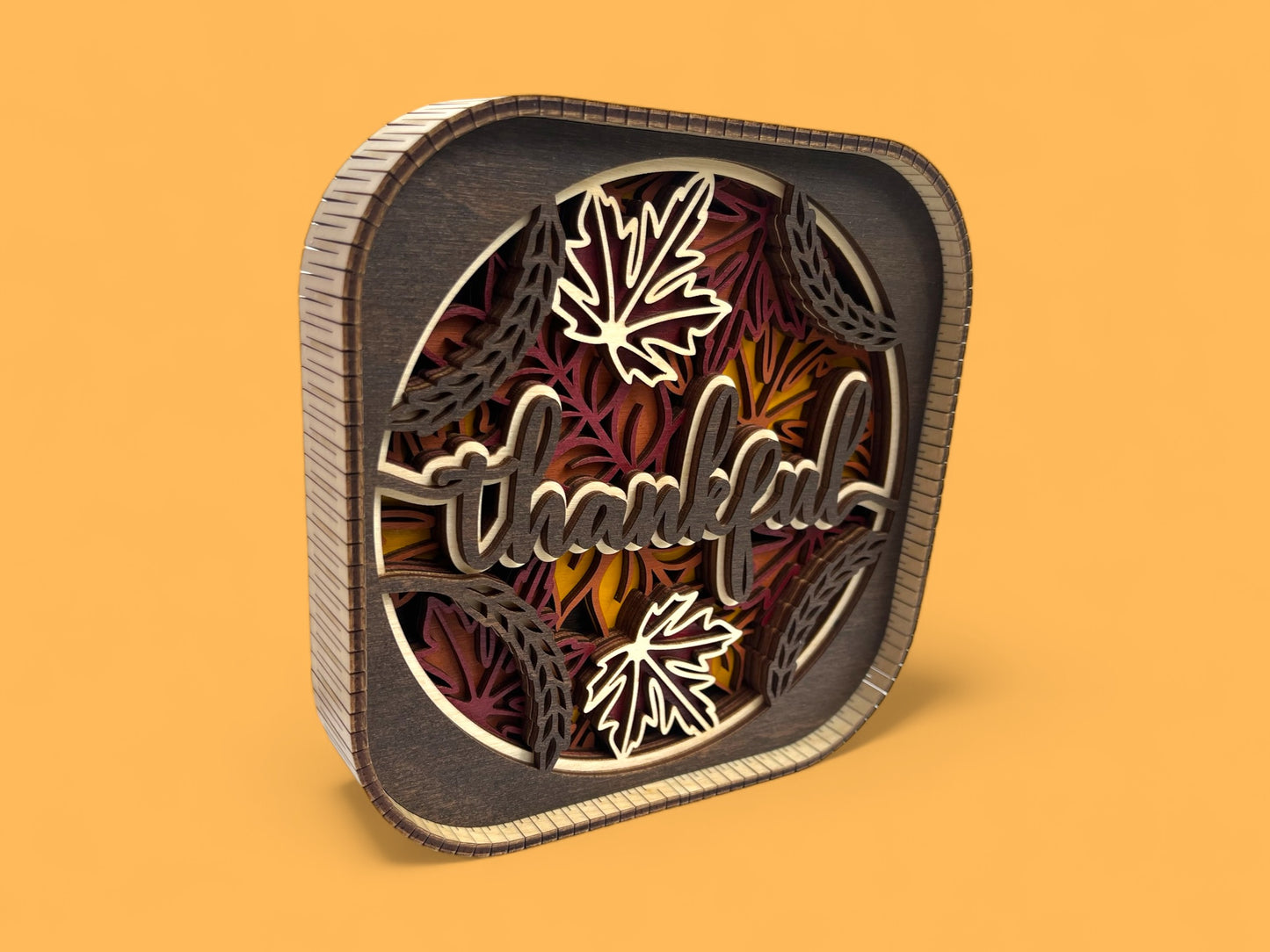 Fall Thankful 3d Wood Shelf Sitter | Mantel Decor | Tiered Tray Decor | Thanksgiving Shelf Decor | Fall Leaves | Shelf Display | 6"X6"