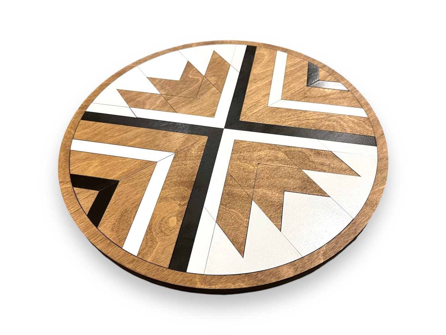 Wood Round Aztec Mosaic Wall Art | Modern Geometric Wall Hanging | Custom Colors | Design Your Wall Art