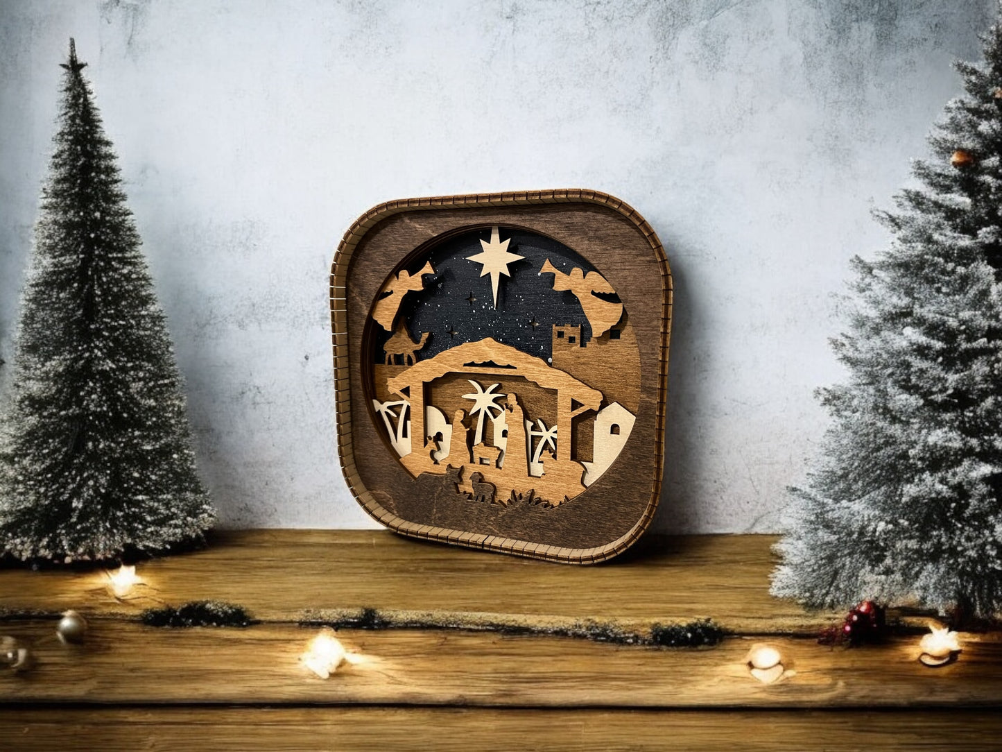 Nativity 3d Wood Shelf Sitter | Mantel Decor | Tiered Tray Decor | Christmas Shelf Decor | Shelf Display | 6"X6"