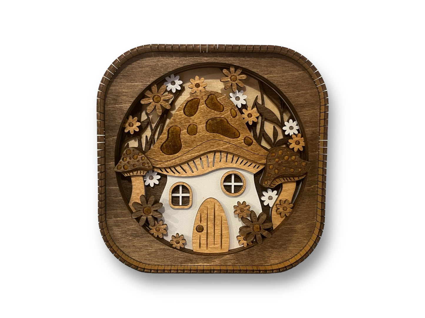 Mushroom House 3d Wood Shelf Sitter | Mantel Decor | Tiered Tray Decor | Woodland Theme Decor | Toadstool Tray Decor | Shelf Display | 6"X6"