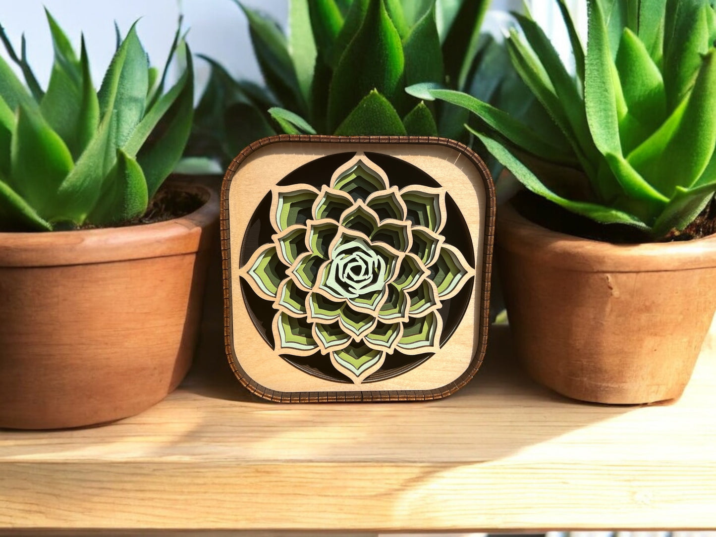 Succulent 3d Wood Shelf Sitter | Mantel or Tiered Tray Decor | Plant Shelf Decor | Shelf Display | 6"X6"