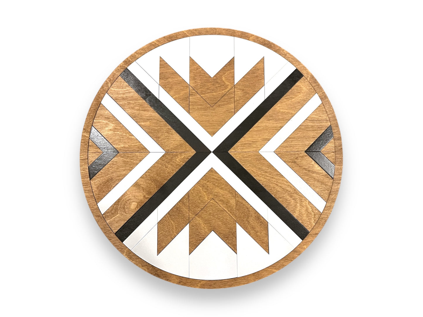 Wood Round Aztec Mosaic Wall Art | Modern Geometric Wall Hanging | Custom Colors | Design Your Wall Art