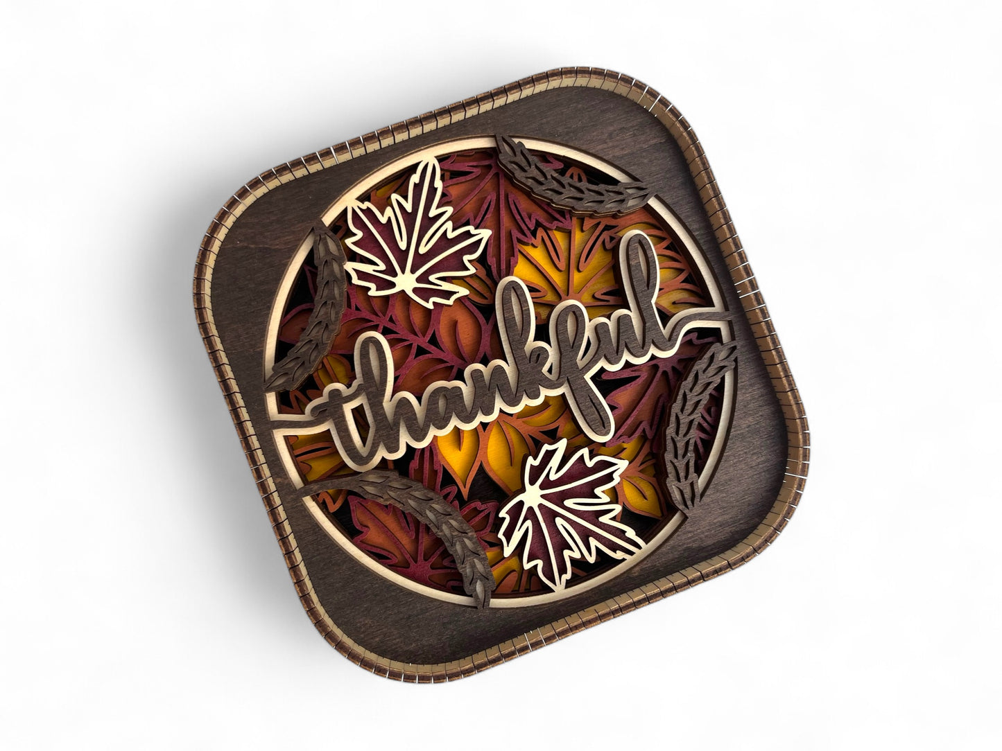 Fall Thankful 3d Wood Shelf Sitter | Mantel Decor | Tiered Tray Decor | Thanksgiving Shelf Decor | Fall Leaves | Shelf Display | 6"X6"