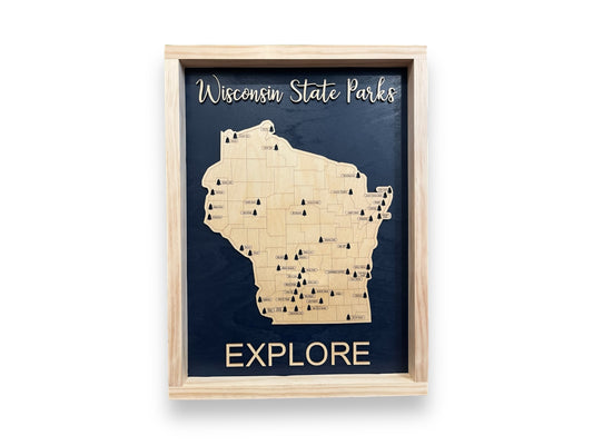Wisconsin State Parks Travel Map | Wood WI Travel Tracker | Modern Home Wall Decor | Customize Colors
