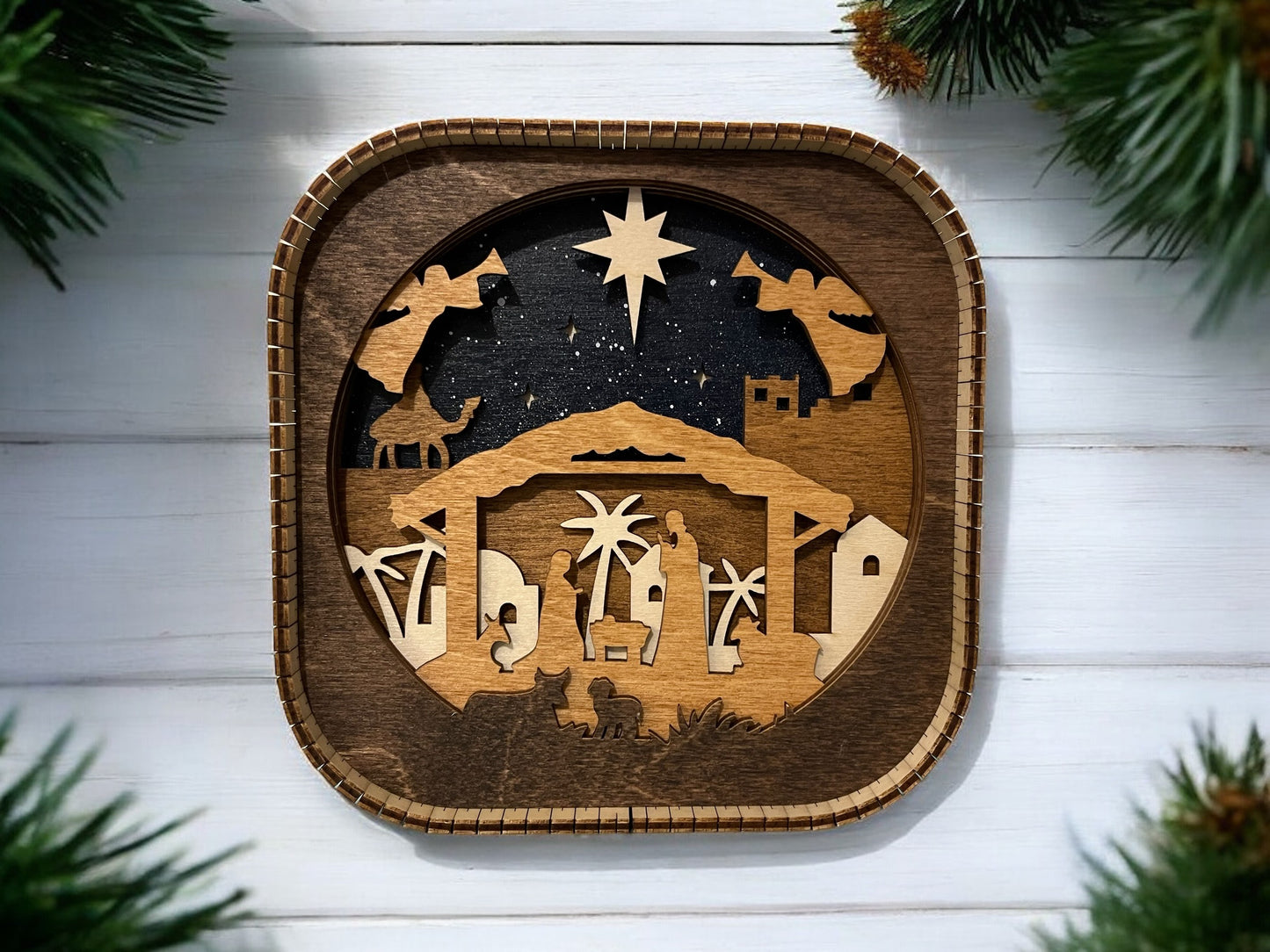 Nativity 3d Wood Shelf Sitter | Mantel Decor | Tiered Tray Decor | Christmas Shelf Decor | Shelf Display | 6"X6"