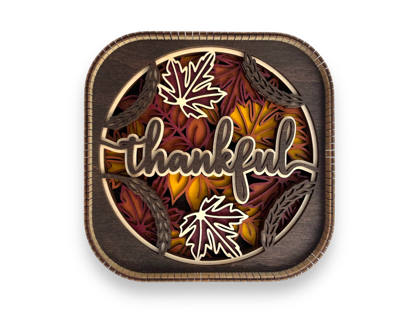Fall Thankful 3d Wood Shelf Sitter | Mantel Decor | Tiered Tray Decor | Thanksgiving Shelf Decor | Fall Leaves | Shelf Display | 6"X6"
