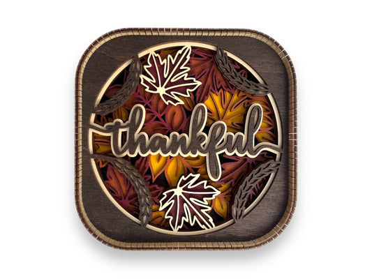 Fall Thankful 3d Wood Shelf Sitter | Mantel Decor | Tiered Tray Decor | Thanksgiving Shelf Decor | Fall Leaves | Shelf Display | 6"X6"