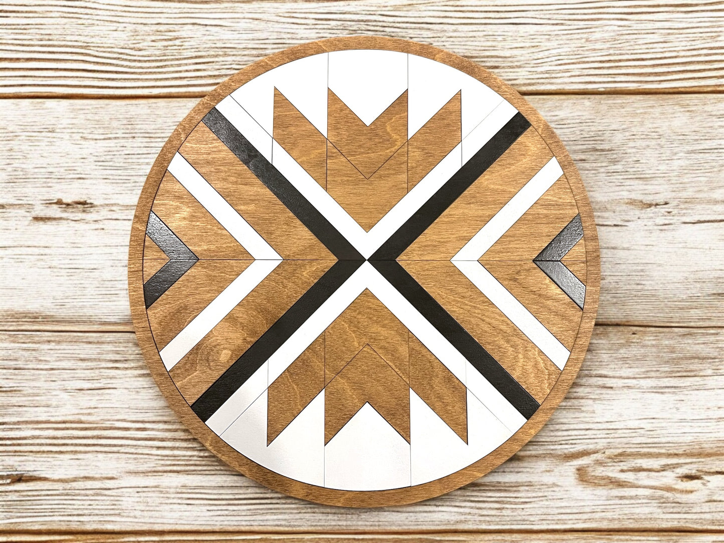 Wood Round Aztec Mosaic Wall Art | Modern Geometric Wall Hanging | Custom Colors | Design Your Wall Art