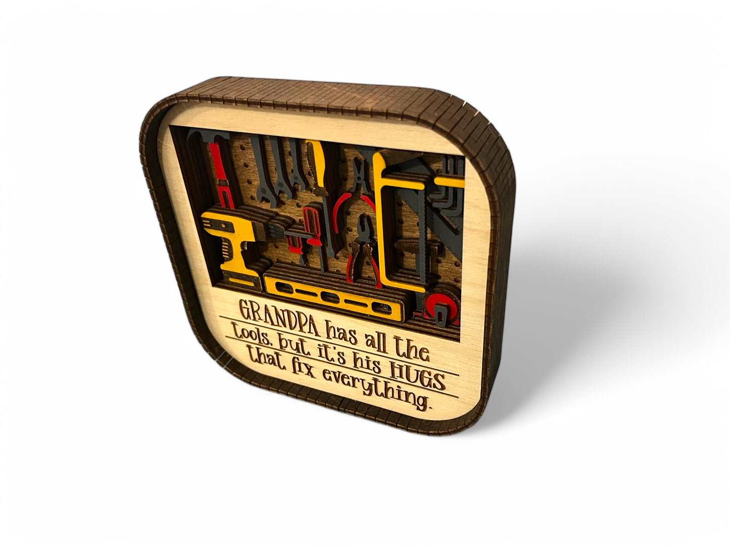 Dad-Grandpa-Papa has all the tools, but it's his hugs that fix everything 3D Wood Shelf Sitter | Father's Day Gift | Shelf Display | 6"X6"