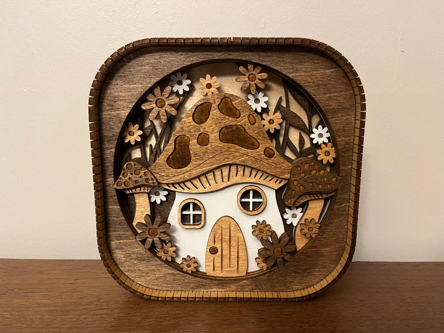 Mushroom House 3d Wood Shelf Sitter | Mantel Decor | Tiered Tray Decor | Woodland Theme Decor | Toadstool Tray Decor | Shelf Display | 6"X6"