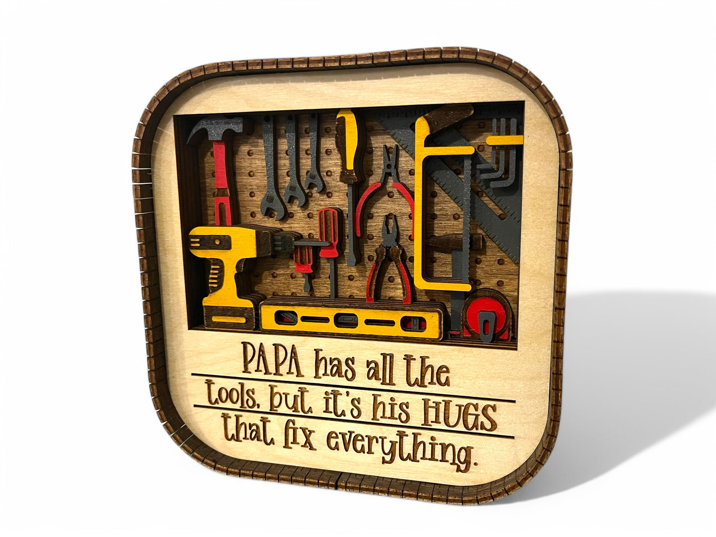 Dad-Grandpa-Papa has all the tools, but it's his hugs that fix everything 3D Wood Shelf Sitter | Father's Day Gift | Shelf Display | 6"X6"