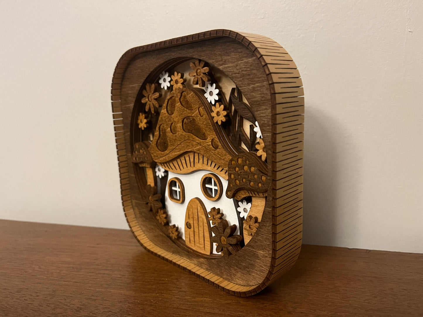 Mushroom House 3d Wood Shelf Sitter | Mantel Decor | Tiered Tray Decor | Woodland Theme Decor | Toadstool Tray Decor | Shelf Display | 6"X6"