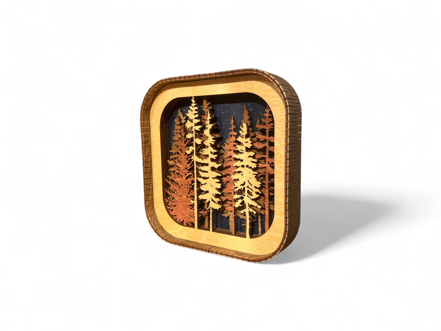 Layered 3d Forest Wood Shelf Sitter | Mantel Decor | Tiered Tray Decor | Trees | Shelf Display | 6"X6"