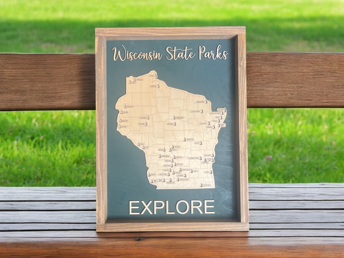 Wisconsin State Parks Travel Map | Wood WI Travel Tracker | Modern Home Wall Decor | Customize Colors