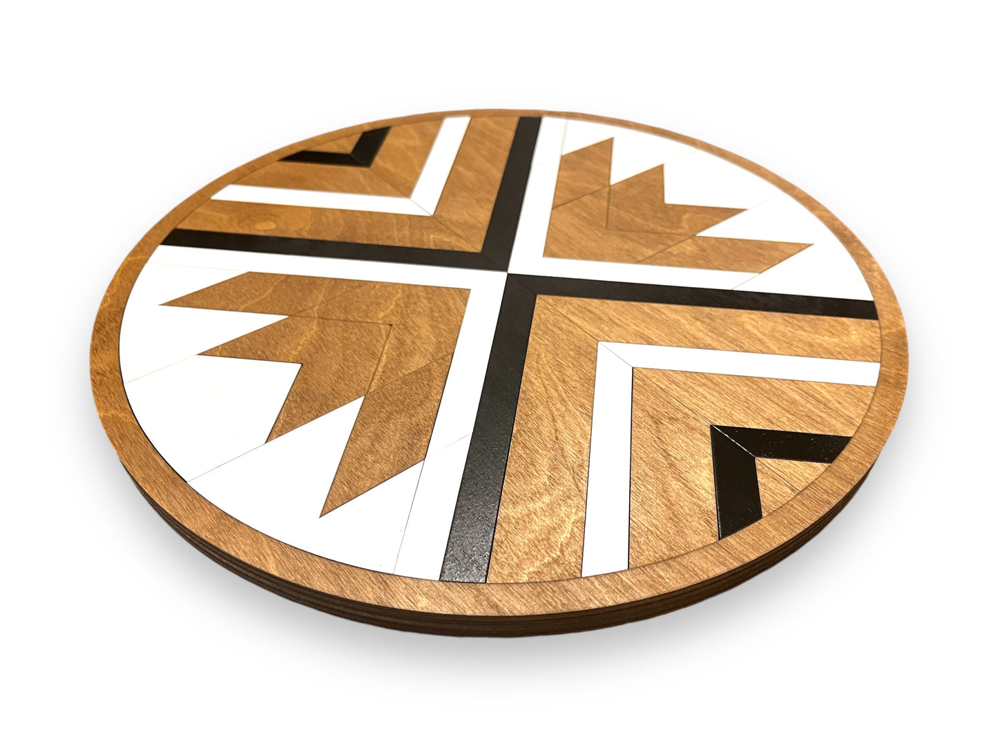Wood Round Aztec Mosaic Wall Art | Modern Geometric Wall Hanging | Custom Colors | Design Your Wall Art