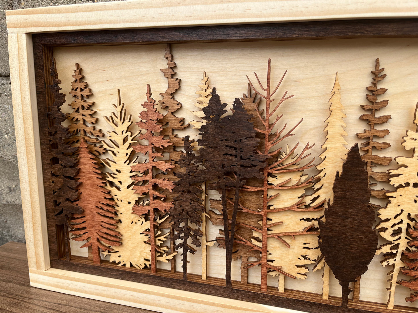 Layered Tree Wood Wall Art | 3D Forest Scene Shadow Box