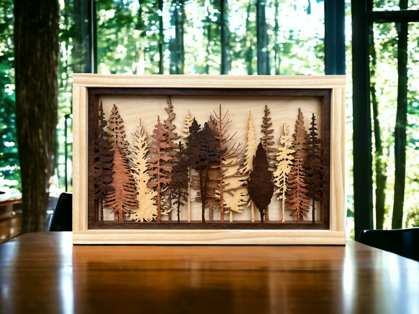 Layered Tree Wood Wall Art | 3D Forest Scene Shadow Box