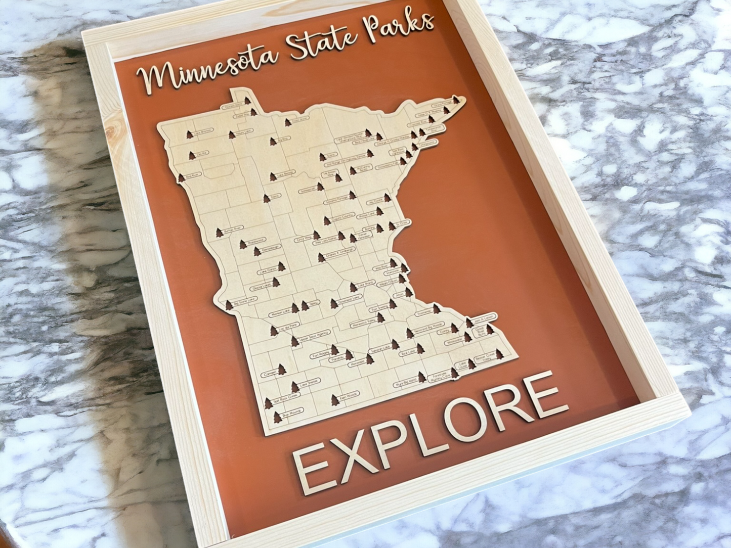 Minnesota State Parks Travel Map | Wood MN Travel Tracker | Modern Home Wall Decor | Customize Colors