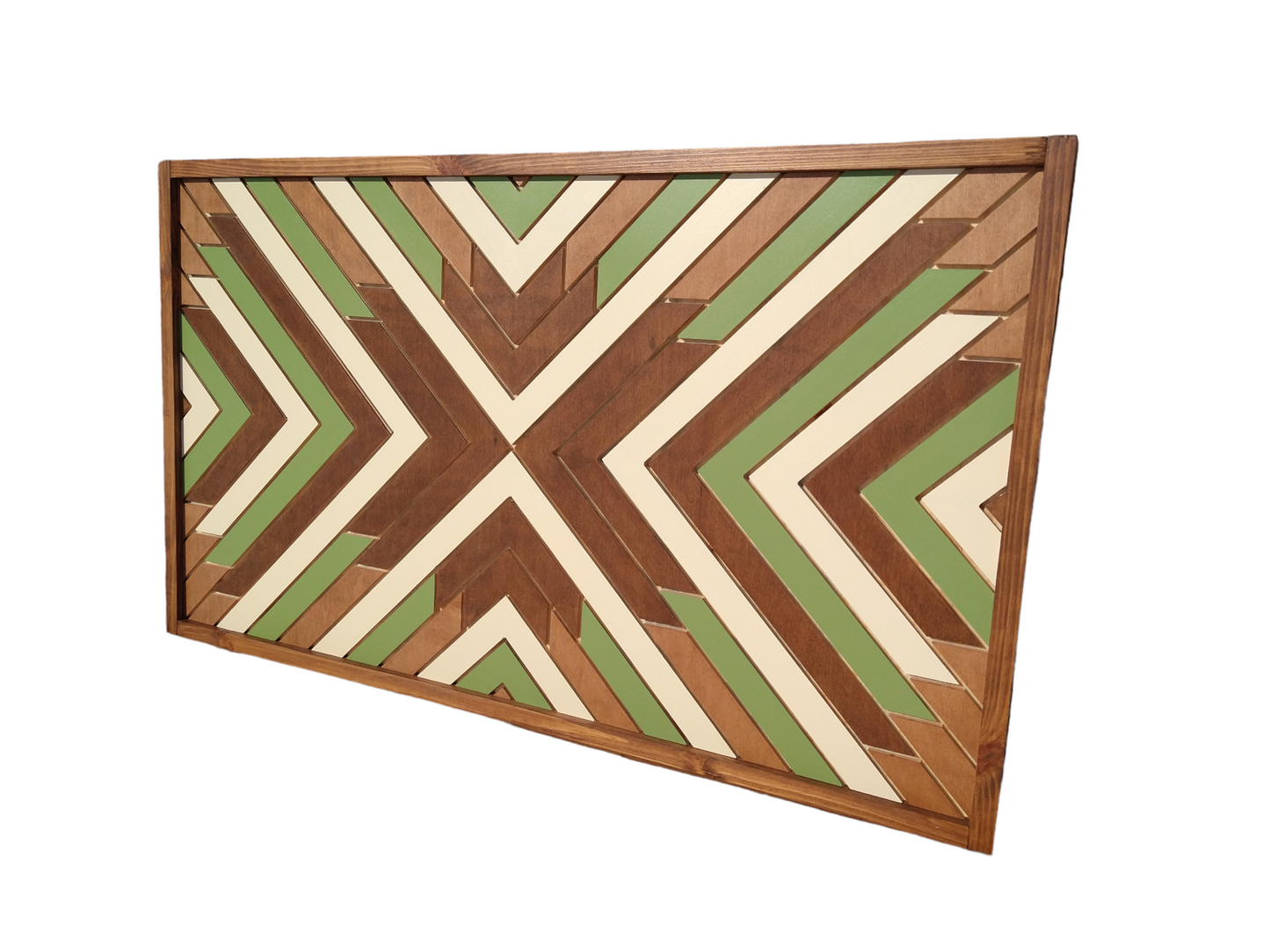 Engraved Light Green and Cream Modern Geometric Mosaic Wood Wall Art