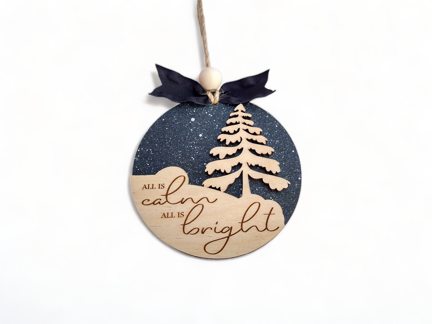 All is Calm All is Bright Christmas Wood Ornament