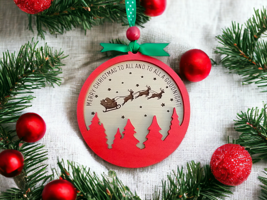 Merry Christmas To All And To All A Goodnight Christmas Wood Ornament | Santa Sleigh