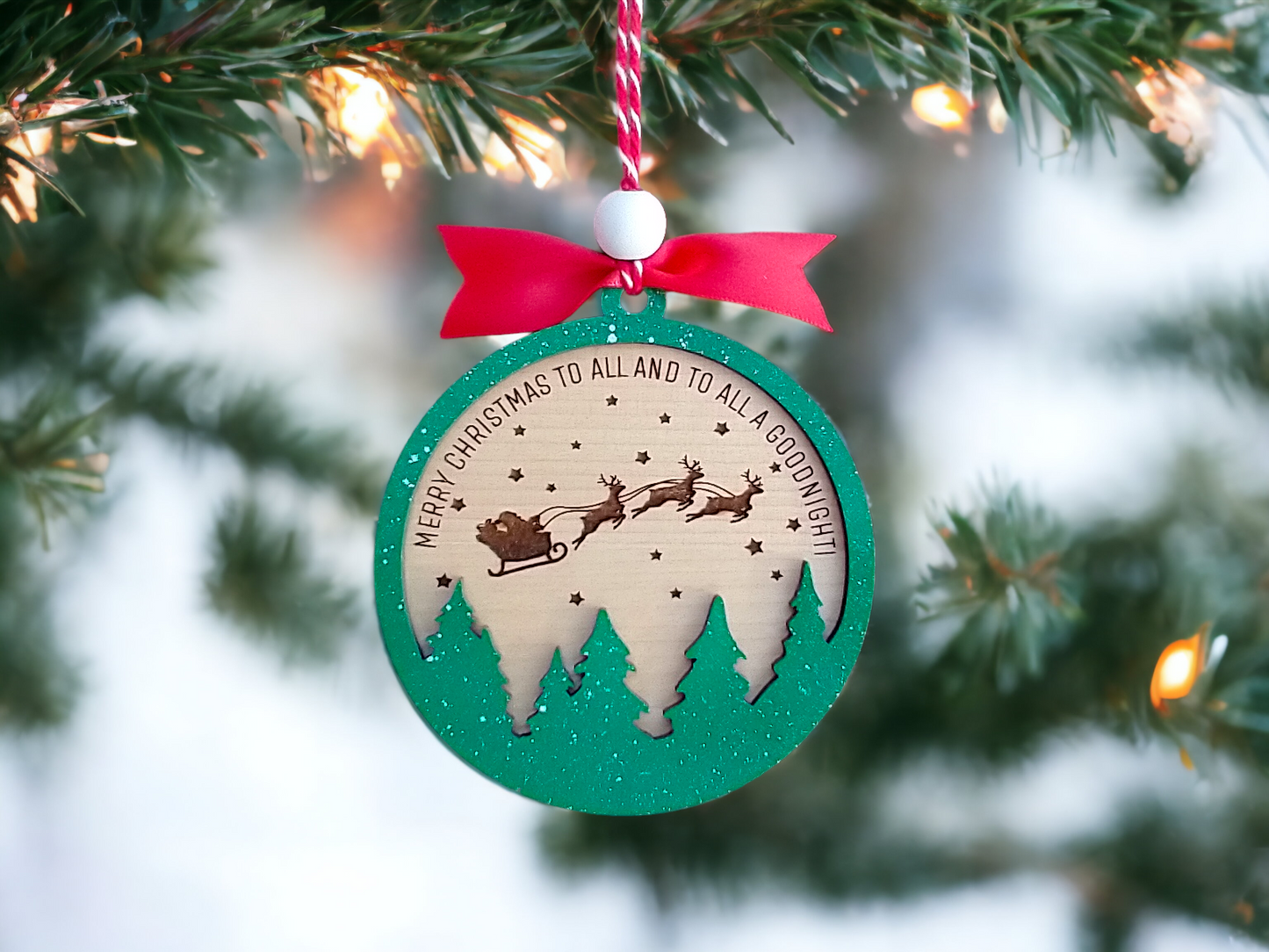 Merry Christmas To All And To All A Goodnight Christmas Wood Ornament | Santa Sleigh