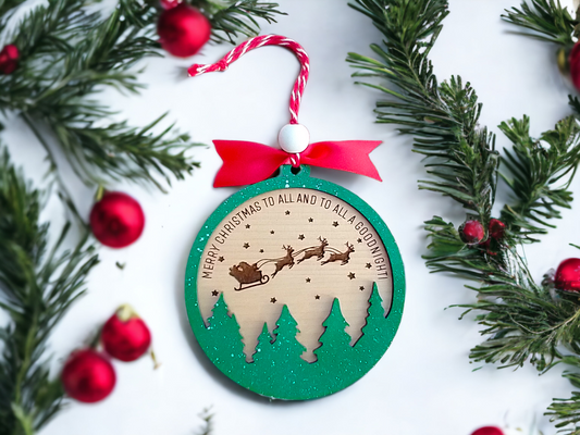 Merry Christmas To All And To All A Goodnight Christmas Wood Ornament | Santa Sleigh