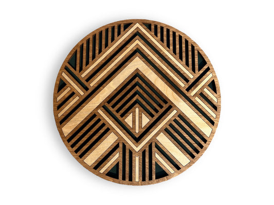 Wood Round Mosaic Wall Art | Modern Geometric Wall Hanging | Custom Colors | Design Your Wall Art