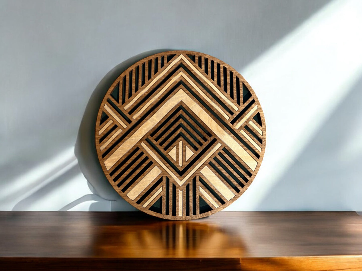 Wood Round Mosaic Wall Art | Modern Geometric Wall Hanging | Custom Colors | Design Your Wall Art
