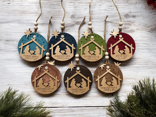 Nativity Scene Advent Count Down to Christmas Sliding Ornament | Days Until Christmas | Wood Christmas Tree Ornament