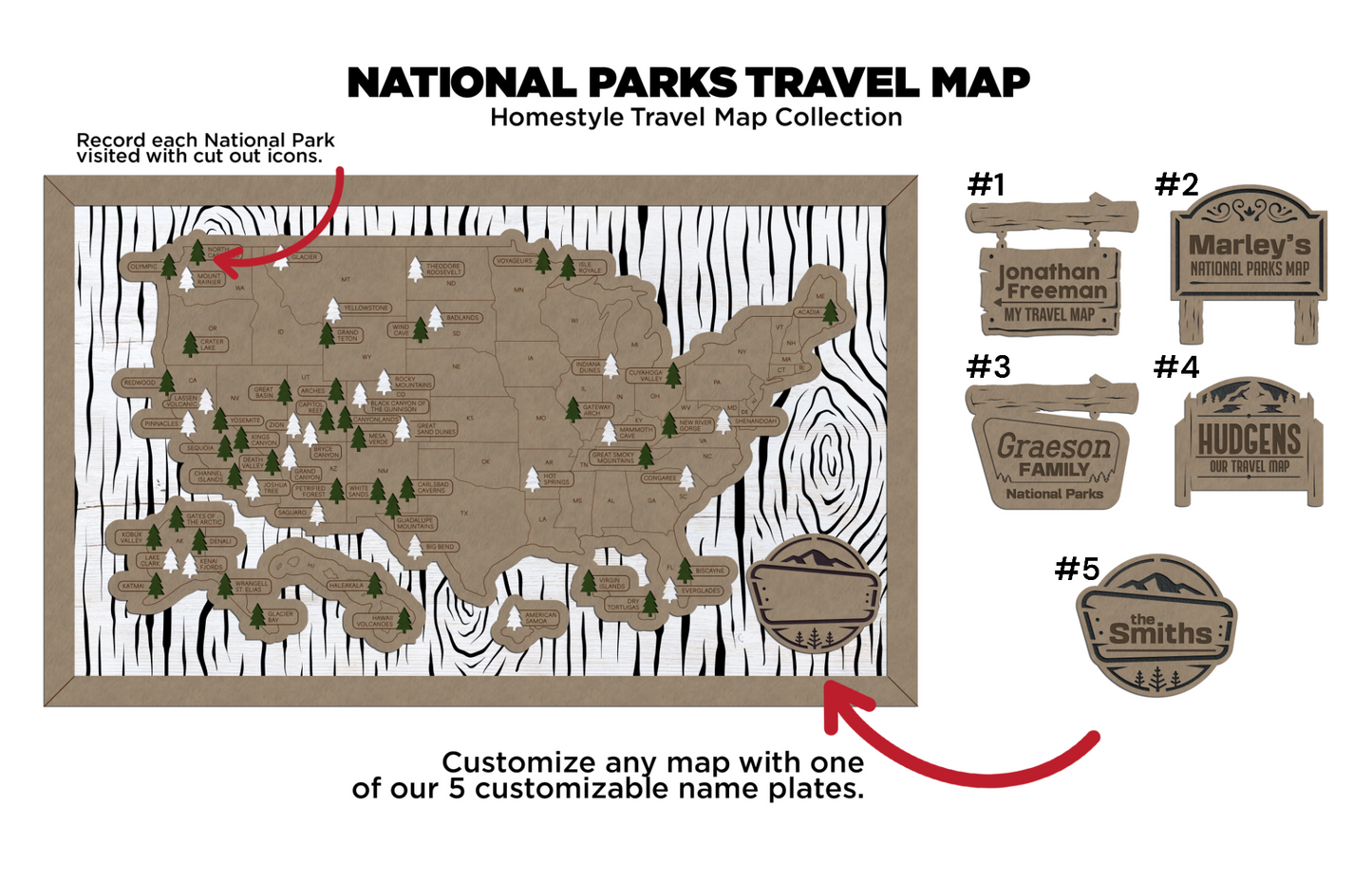 National Park Travel Map | Travel Tracker | Modern Home Wall Decor | You Pick Colors