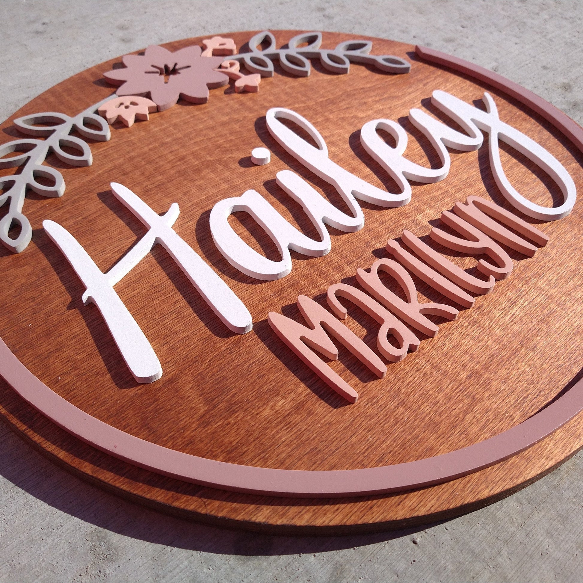 Flower Custom Nursery Name Sign, Wooden Circle Wall Decor, Above Crib Custom Color Round, Baby Shower Gift, Personalized kids Bedroom Decor