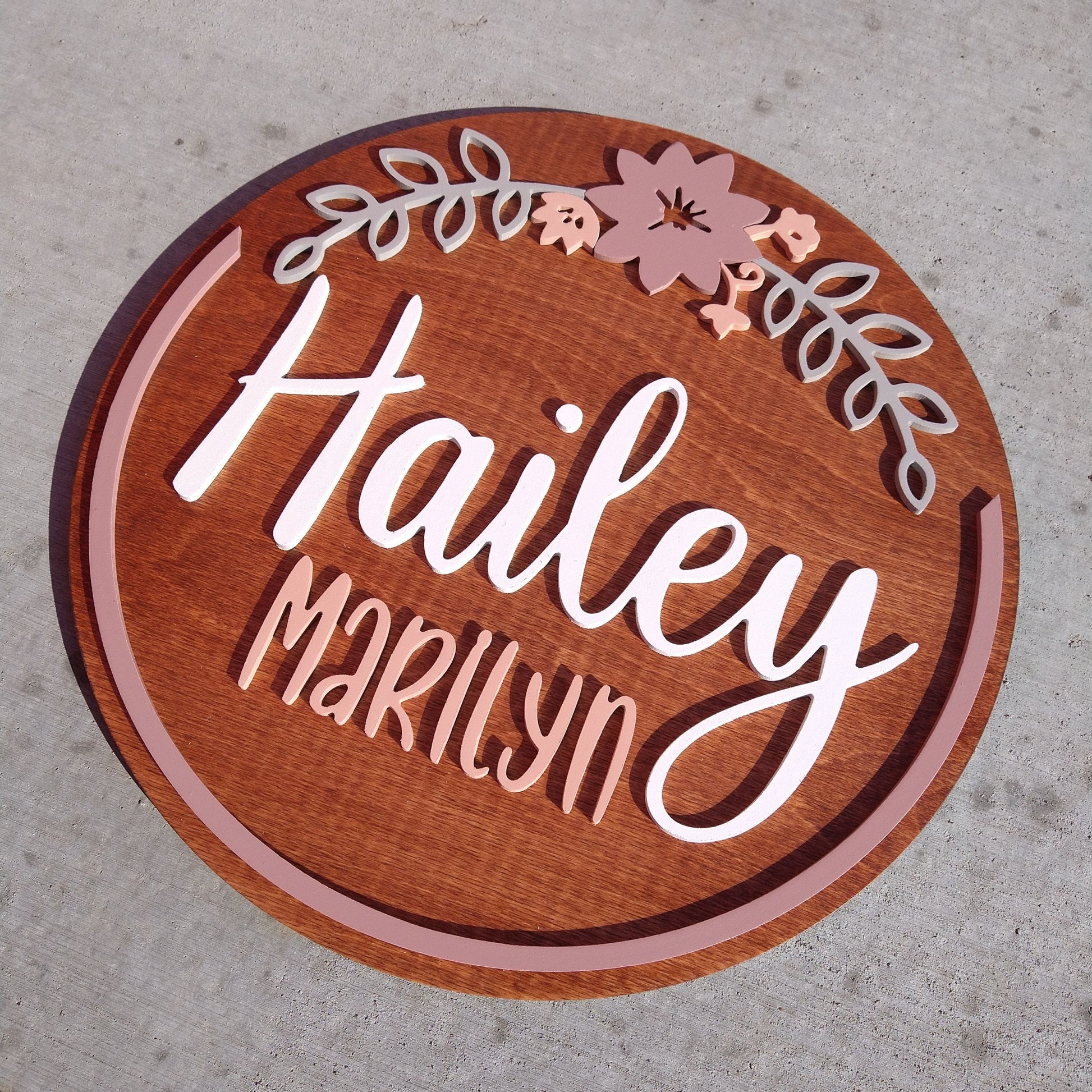Flower Custom Nursery Name Sign, Wooden Circle Wall Decor, Above Crib Custom Color Round, Baby Shower Gift, Personalized kids Bedroom Decor