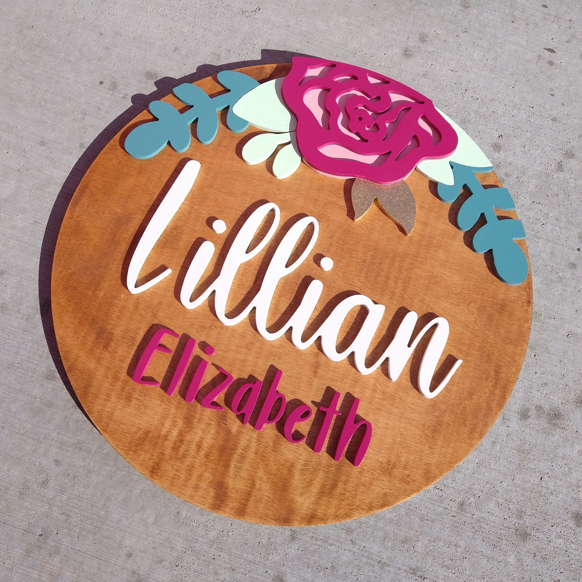 Floral Custom Nursery Name Sign, Wooden Circle Wall Decor, Above Crib Custom Color Round, Baby Shower Gift, Personalized kids Bedroom Decor