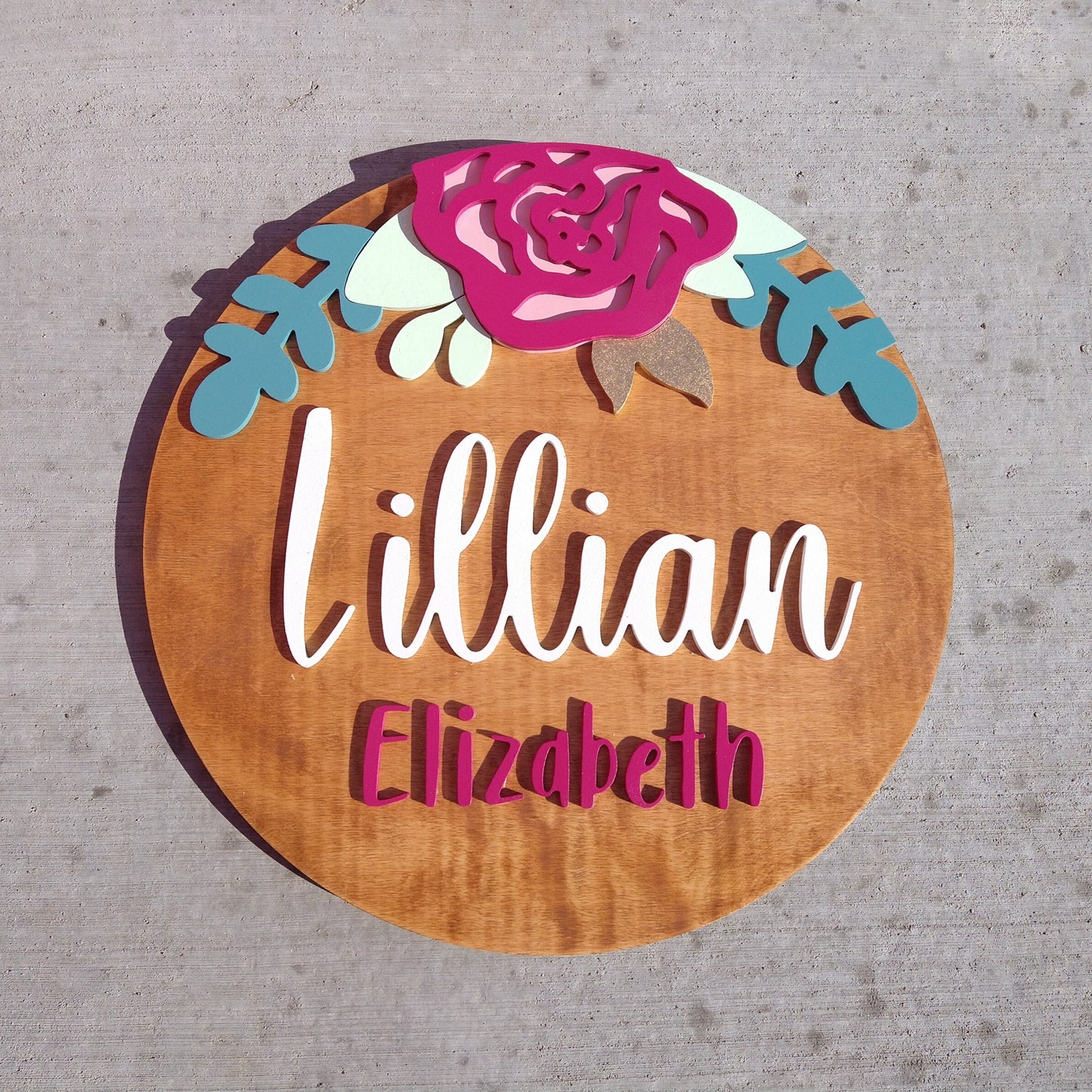 Floral Custom Nursery Name Sign, Wooden Circle Wall Decor, Above Crib Custom Color Round, Baby Shower Gift, Personalized kids Bedroom Decor