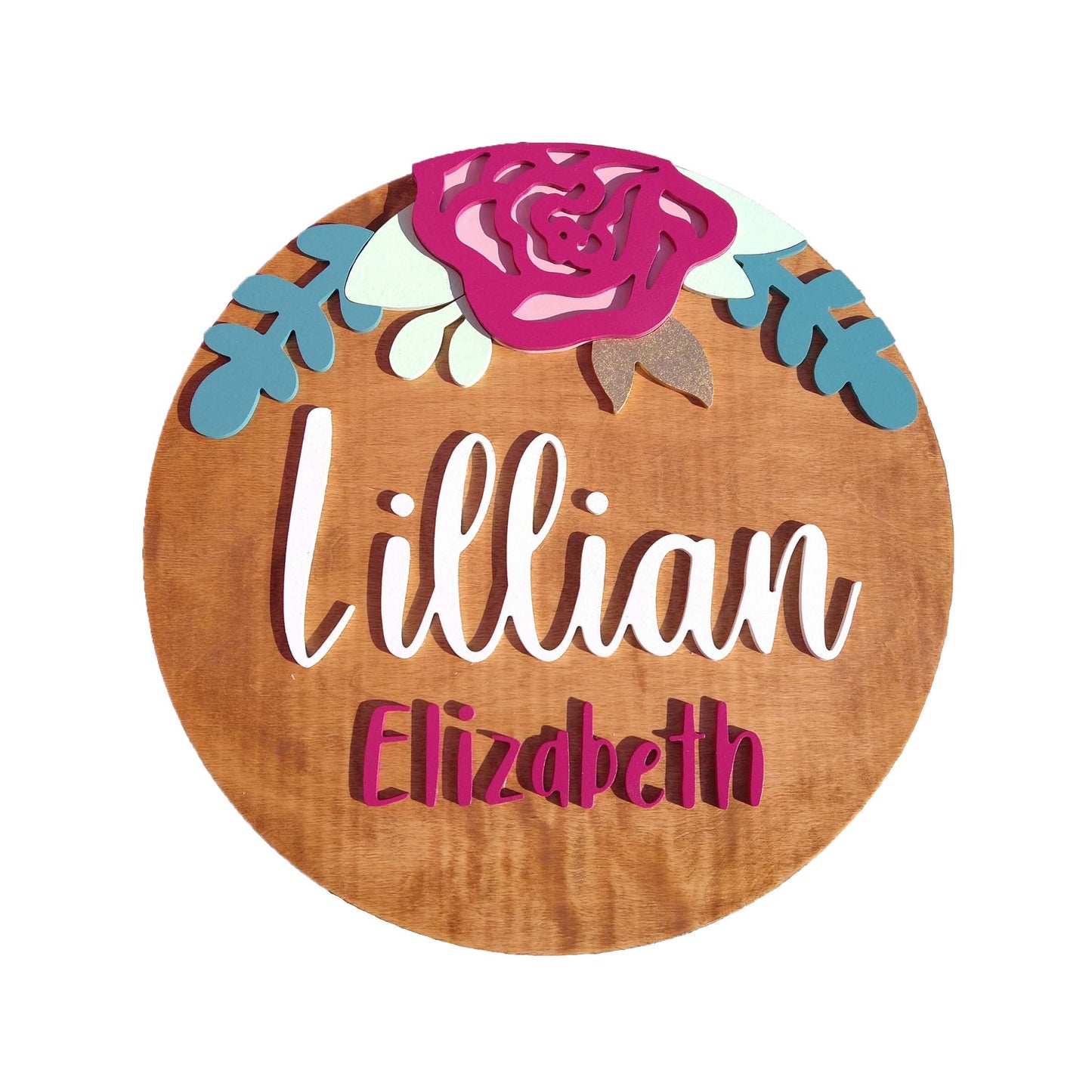 Floral Custom Nursery Name Sign, Wooden Circle Wall Decor, Above Crib Custom Color Round, Baby Shower Gift, Personalized kids Bedroom Decor