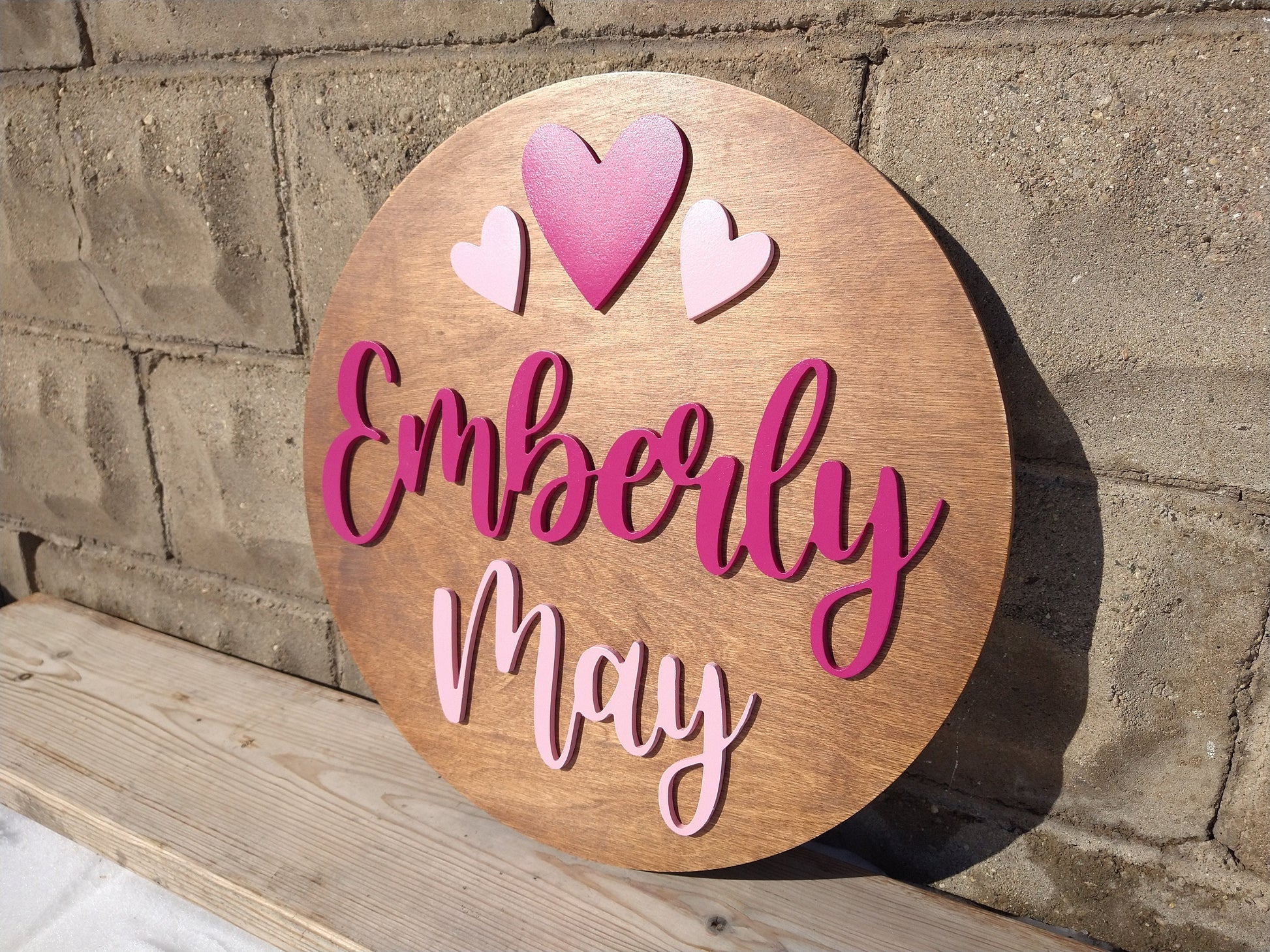 Heart Baby Nursery Custom Name Sign, Wooden Circle Wall Decor, Baby Shower Gift, Personalized Bedroom Decor, Above Crib Custom Color Round