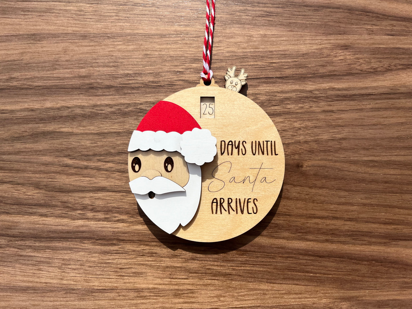 Santa Count Down to Christmas Sliding Ornament | Days Until Christmas Wood Christmas Tree Ornament