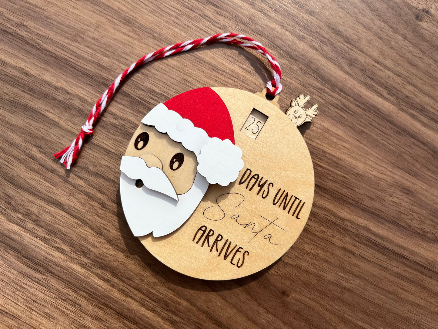 Santa Count Down to Christmas Sliding Ornament | Days Until Christmas Wood Christmas Tree Ornament