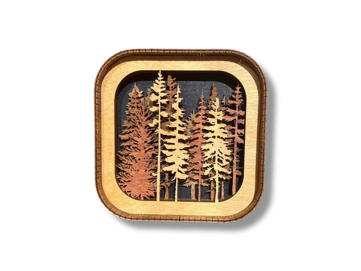 Layered 3d Forest Wood Shelf Sitter | Mantel Decor | Tiered Tray Decor | Trees | Shelf Display | 6"X6"