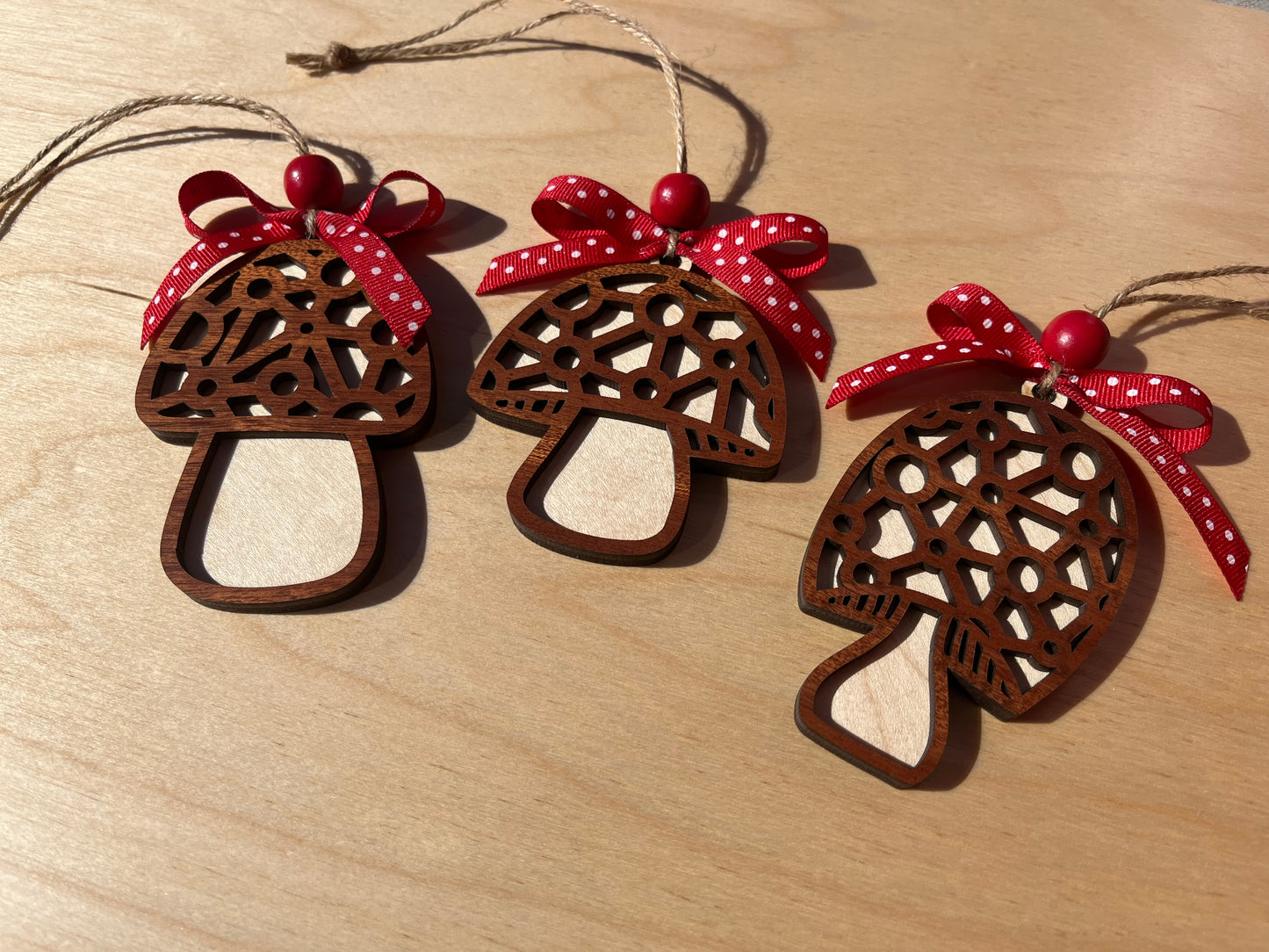 Mushroom Ornament Gift Set of 3 | Christmas Tree Decor | Red Toadstool Woodland Decor