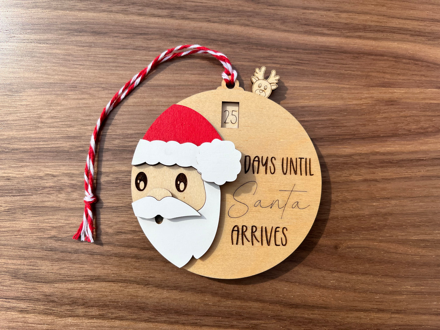 Santa Count Down to Christmas Sliding Ornament | Days Until Christmas Wood Christmas Tree Ornament