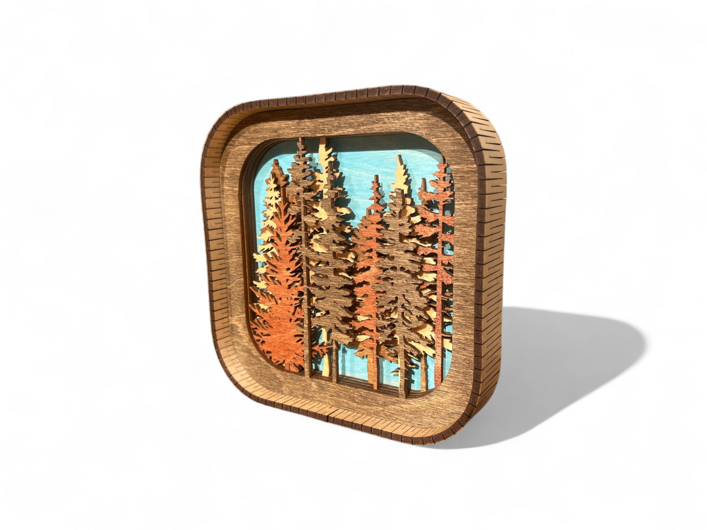 Layered 3d Forest Wood Shelf Sitter | Mantel Decor | Tiered Tray Decor | Trees | Shelf Display | 6"X6"