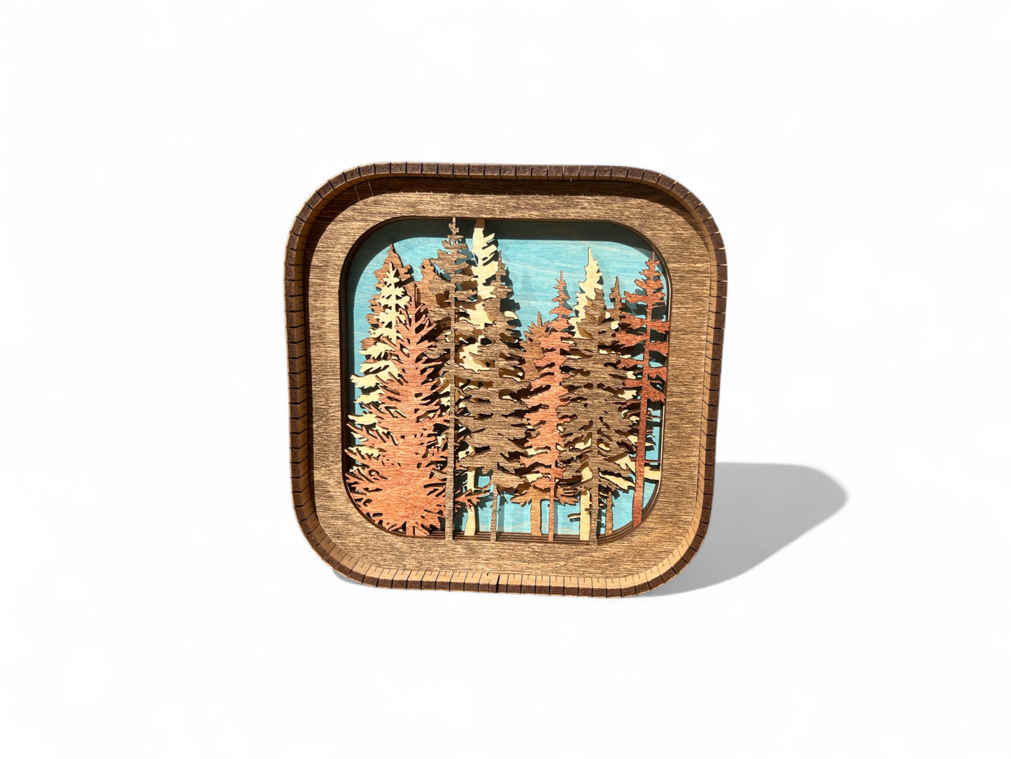 Layered 3d Forest Wood Shelf Sitter | Mantel Decor | Tiered Tray Decor | Trees | Shelf Display | 6"X6"