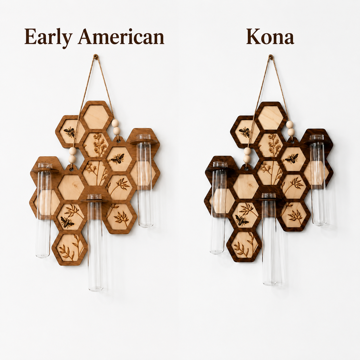 Honeycomb wood plant propagation station available in Early American and Kona stain finishes